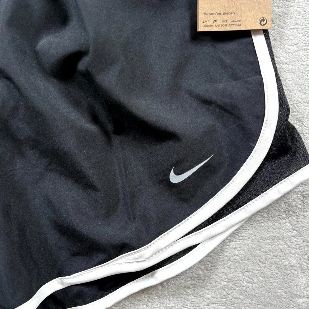 Nike Dri Fit‎ Tempo Running Shorts Womens Small Black White Drawstring Workout